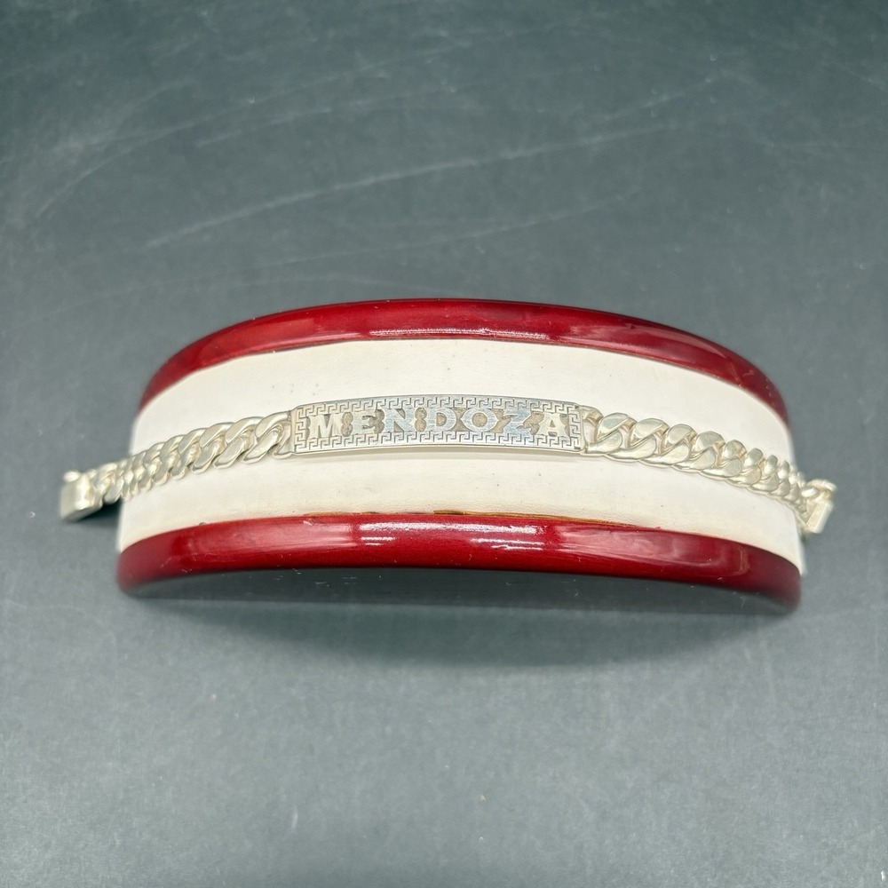 Sterling Silver 925 Mexico Cuban ID Bracelet Mendoza 9in 8.5mm